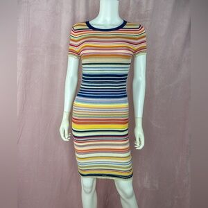 Alice + Olivia Womens Stripe Knit Bodycon Mini T-Shirt Dress XS Short Sleeve